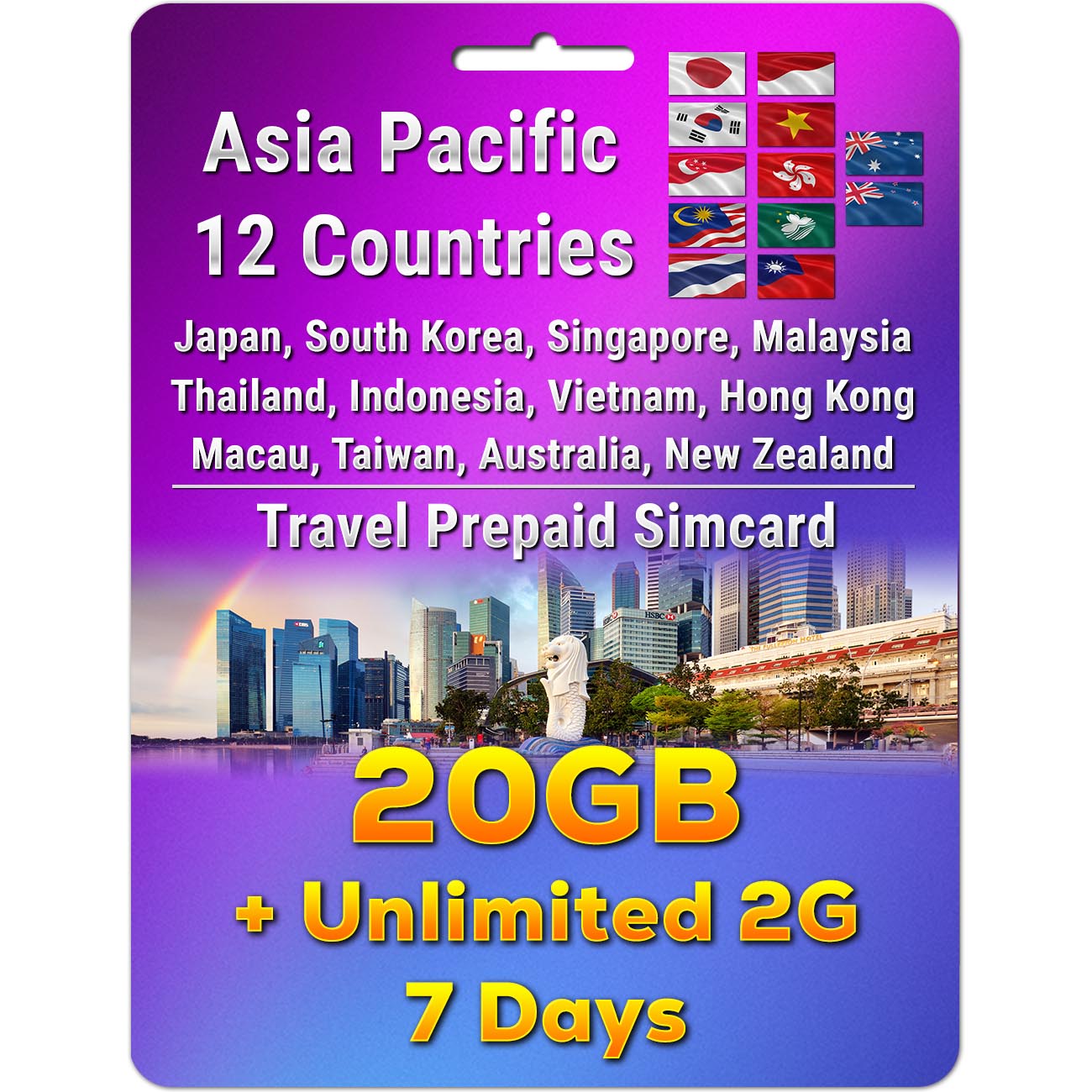 Asia Pacific 12 Countries Simcard | 3 - 50GB | 3 - 30 Days
