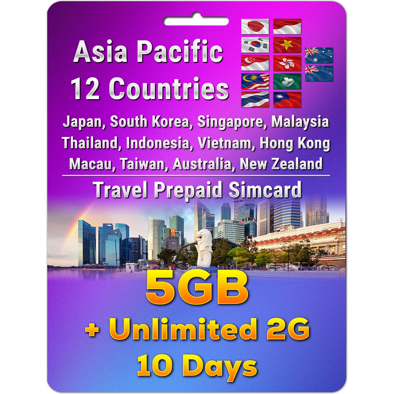 Asia Pacific 12 Countries Simcard | 3 - 50GB | 3 - 30 Days