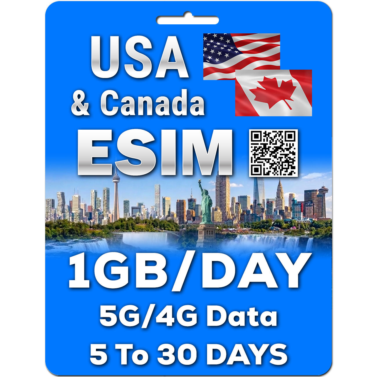 USA & Canada eSIM | 1GB per day | 5 to 30 Days
