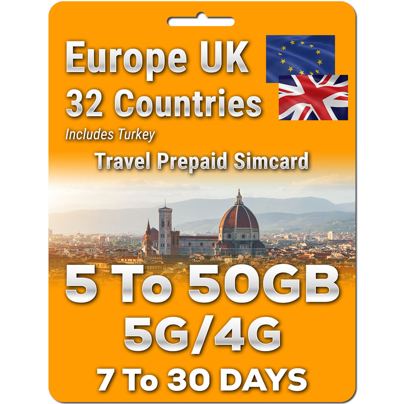 Europe UK Travel 5G Simcard 32 Countries | Up to 50GB