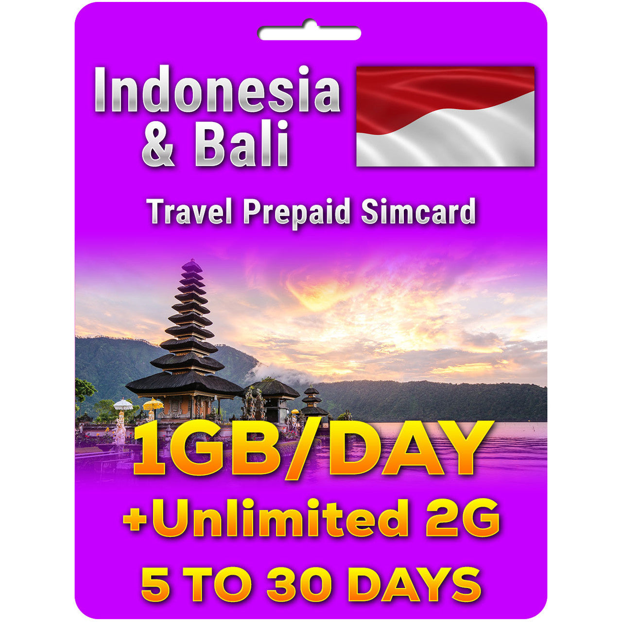 Indonesia Bali Travel Simcard | 5 Days to 30 Days | 1GB per day + Unlimited 2G