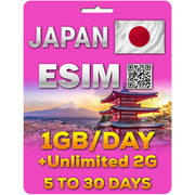 Japan Travel eSim | 5 Days to 30 Days | 1GB per day | QR code activation