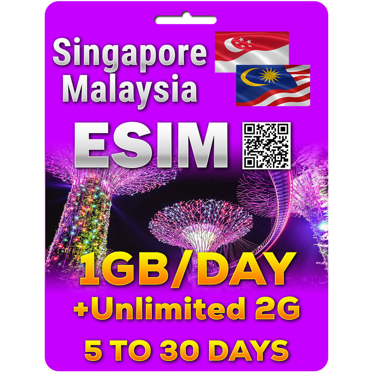 Singapore Malaysia Travel eSim | 5 Days to 30 Days | 1GB per day | QR code activation