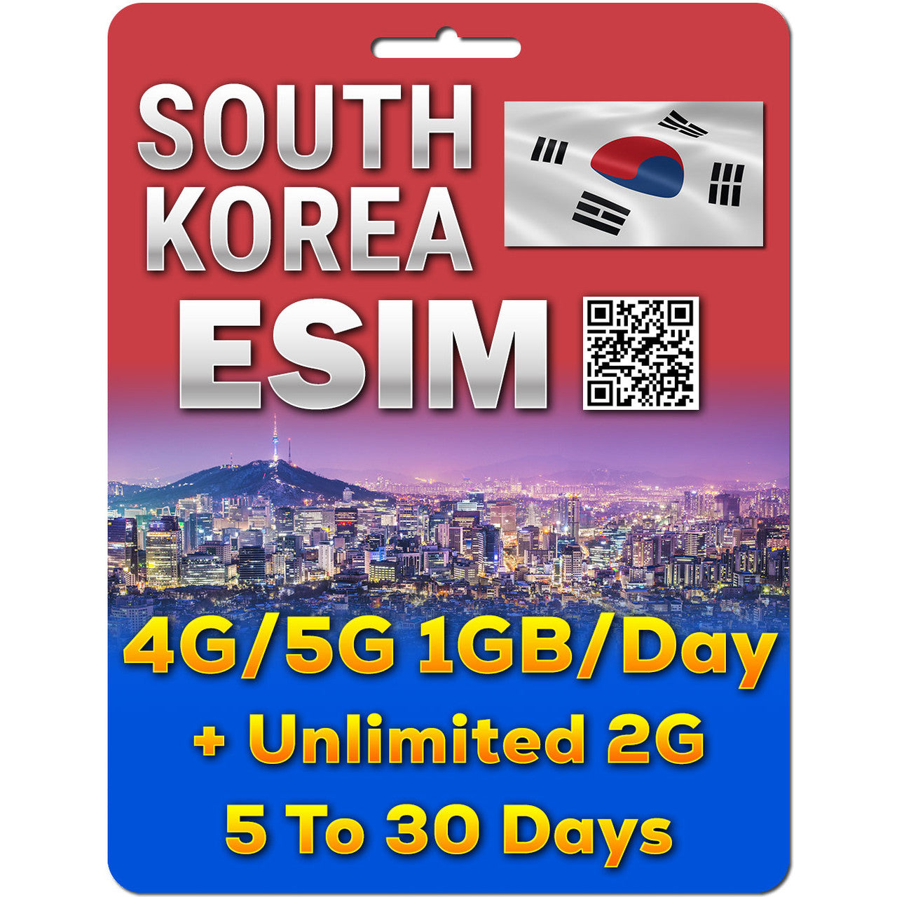 South Korea Travel eSim | 5-30 Days | 1GB Per Day | QR code activation